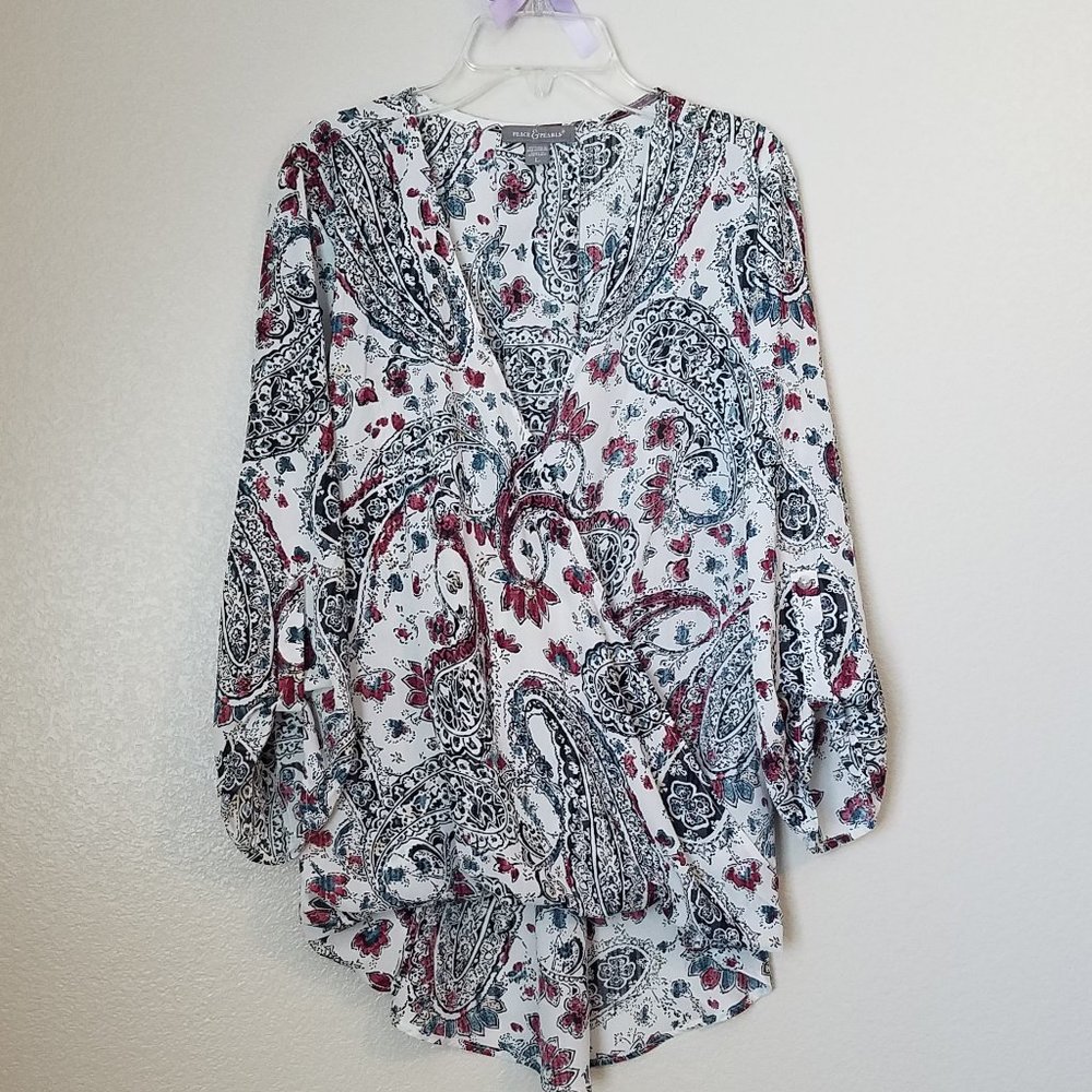 NWT Peace & Pearls Stripe Paisley Top Shirt Blouse